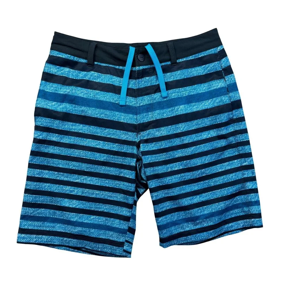 The North Face Shorts Men's 30 Blue Hybrid Striped Hidden Drawstring Lightweight